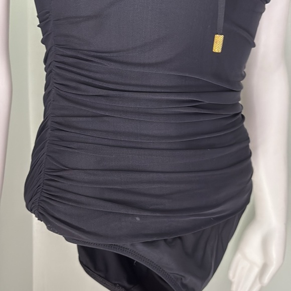 Ralph Lauren Black Ruched Mesh Strapless Halter One Piece Swimsuit size 6 - Picture 3 of 7